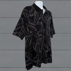 Cooke Street Hawaiian Islands Polo Men’s Size L | Black Tropical Leaf Print |